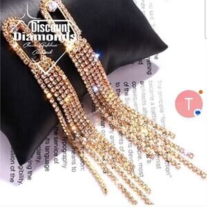 White Baguette Diamond Drop Earrings 14K Gold on 925 Sterling Silver